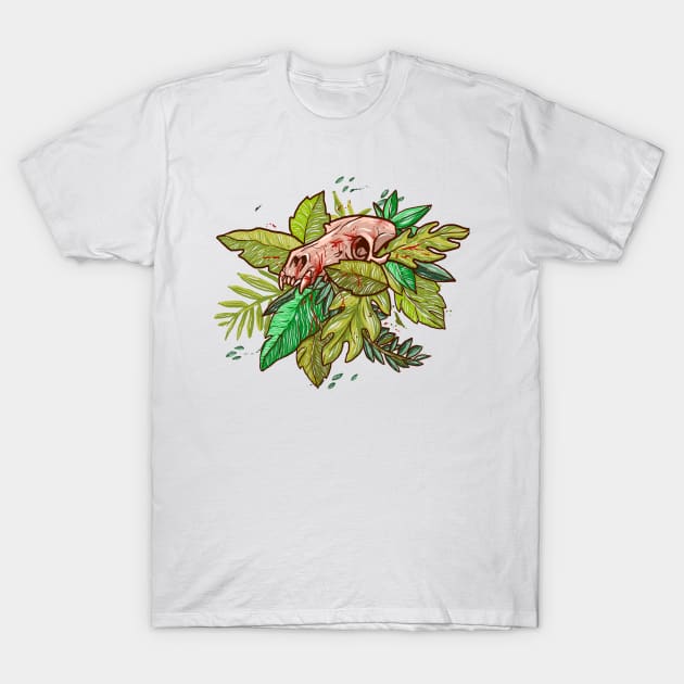 Wolf flower skull T-Shirt by Yosmaritem